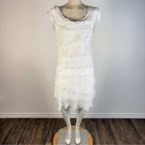 Lagenlook Raw Hem Tiered Silk/Silk Blend White Dress Tunic XS-S